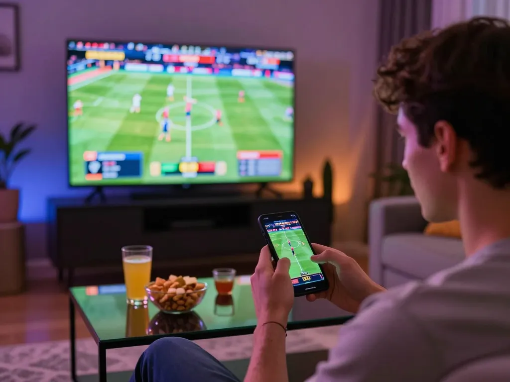 Betting on live sports via smartphone at home, highlighting ytr88 online gambling excitement.