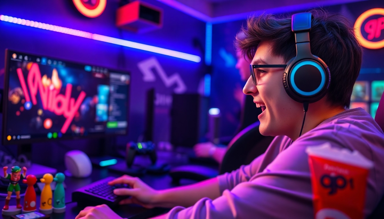 Menggambarkan pengalaman bermain qq macan game dengan gamer bersemangat dan setup modern.