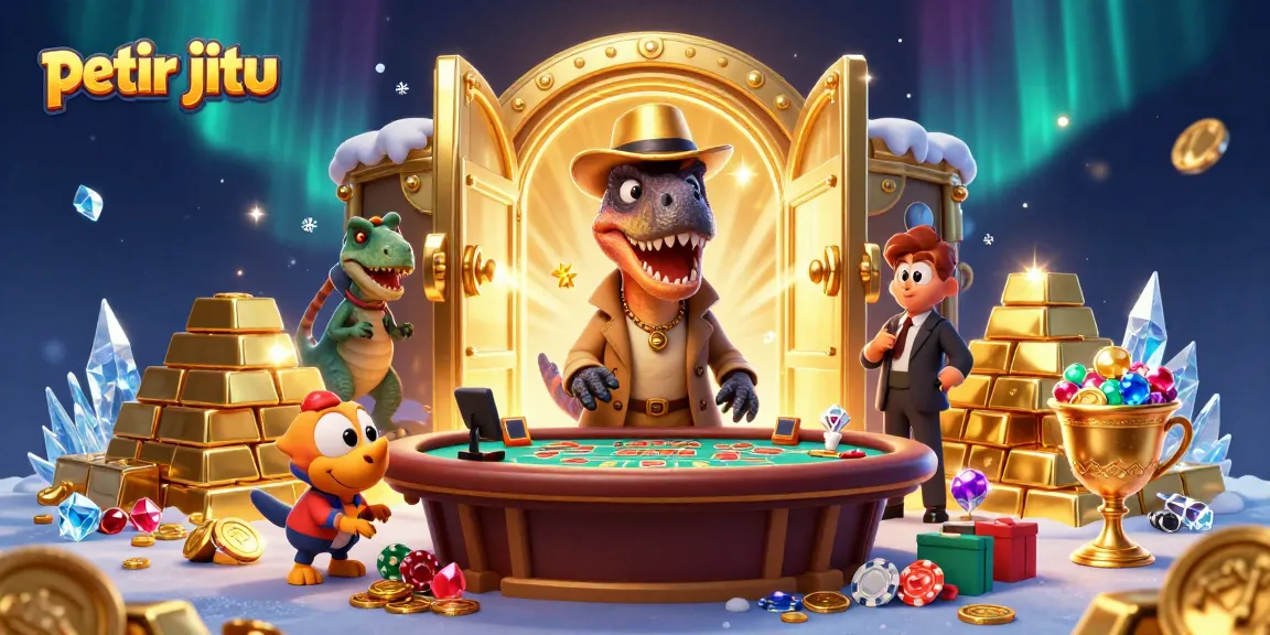 Menyaksikan petir jitu di meja blackjack, velociraptor dan stegosaurus dalam suasana kasino.