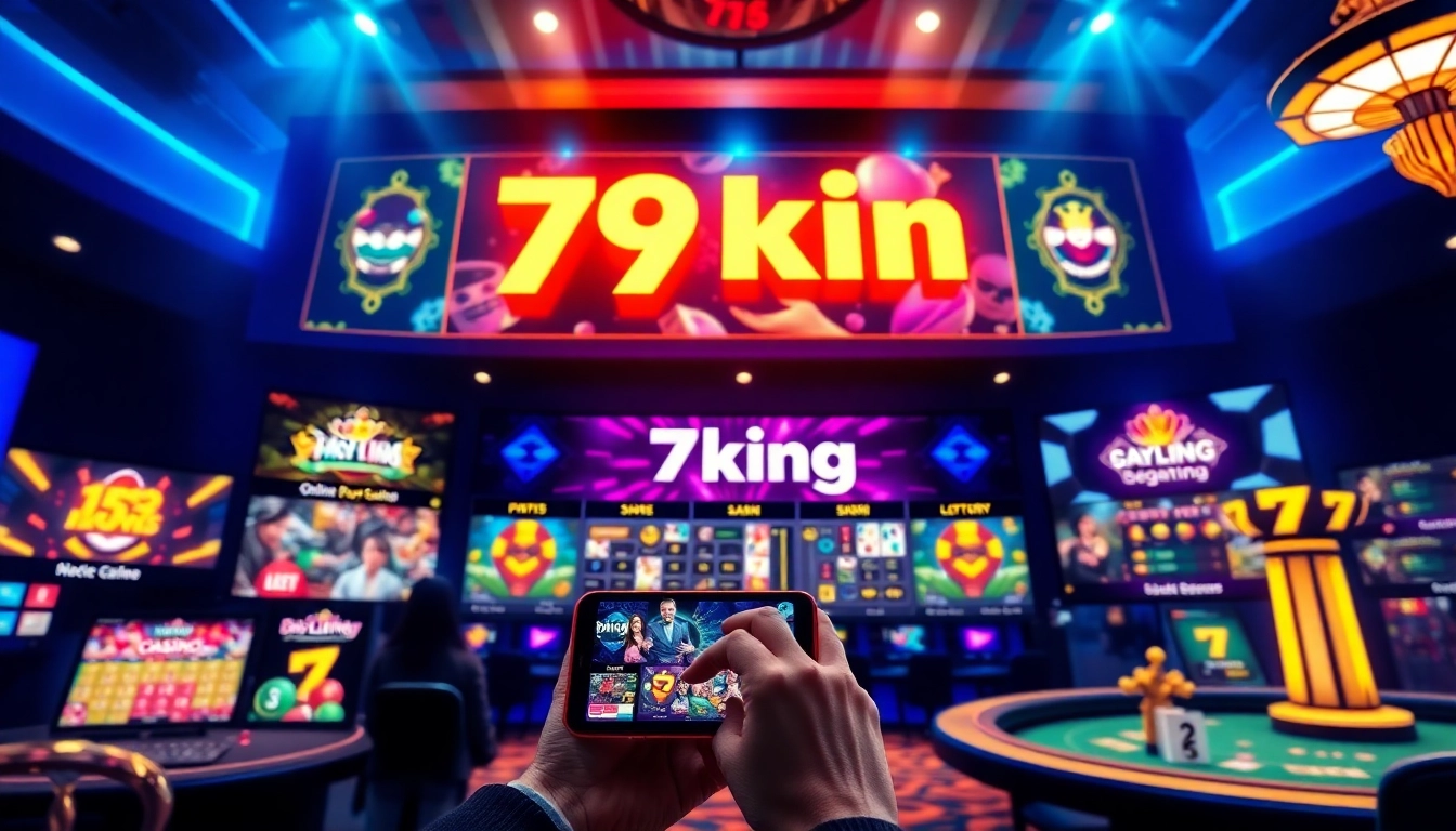 Interactieve online gokervaring bij 79king met levendige gamingsecties en mobiele app-interface.