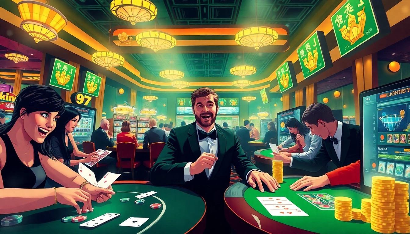 Dynamic casino scene showcasing players engaged in 79king's thrilling games, highlighting excitement and trust.