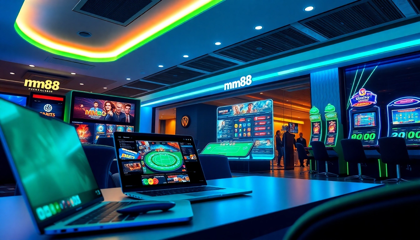 Exciting online gambling interface showcasing mm88 with immersive games and digital devices.