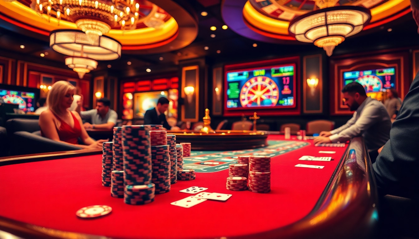 Engaging scene of a lively poker game at a casino showcasing the essence of 링크모음 and excitement in gambling.