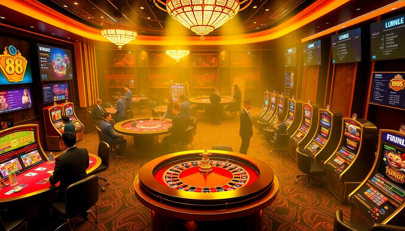 Experience excitement at new 88 as players engage with colorful casino tables and dynamic slot machines.