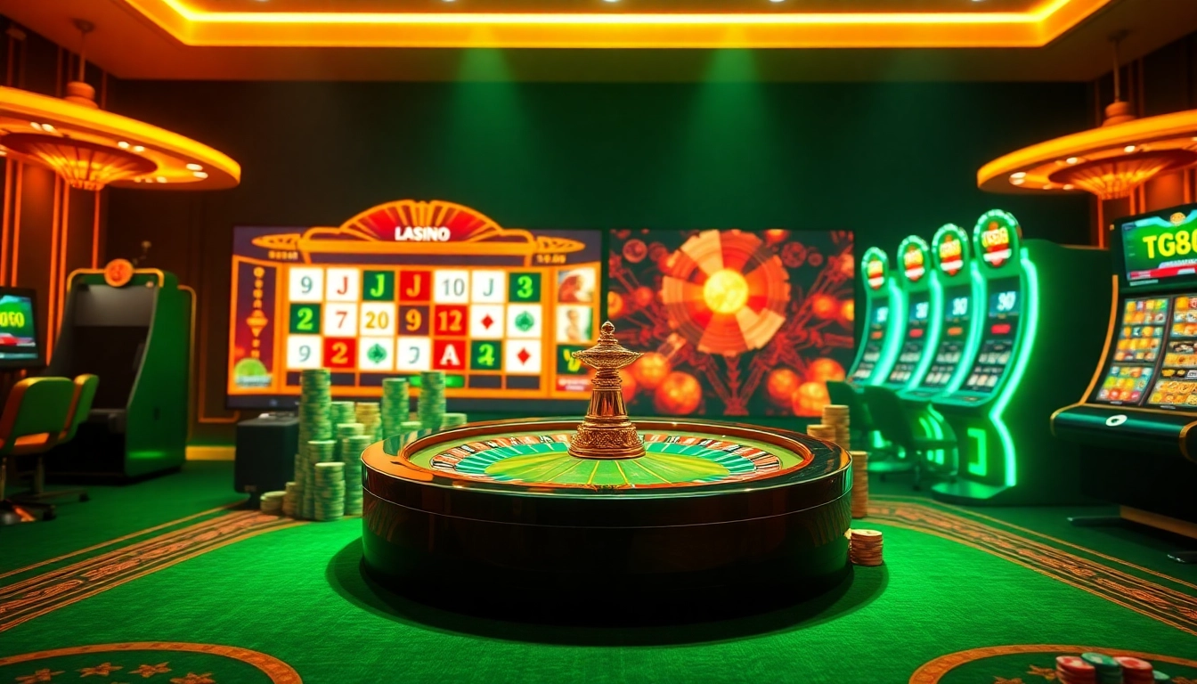 Experience excitement at Trang chủ TG88 with a vibrant online casino scene featuring games and chips.