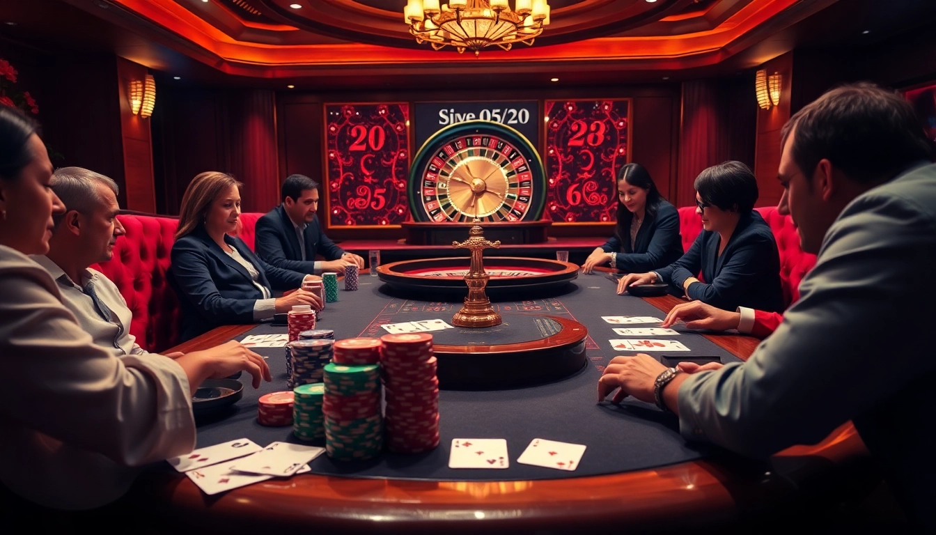 A lively casino scene at F8BET with poker tables, chips, and a roulette wheel exuding excitement for https://okadabooks.com/ users.