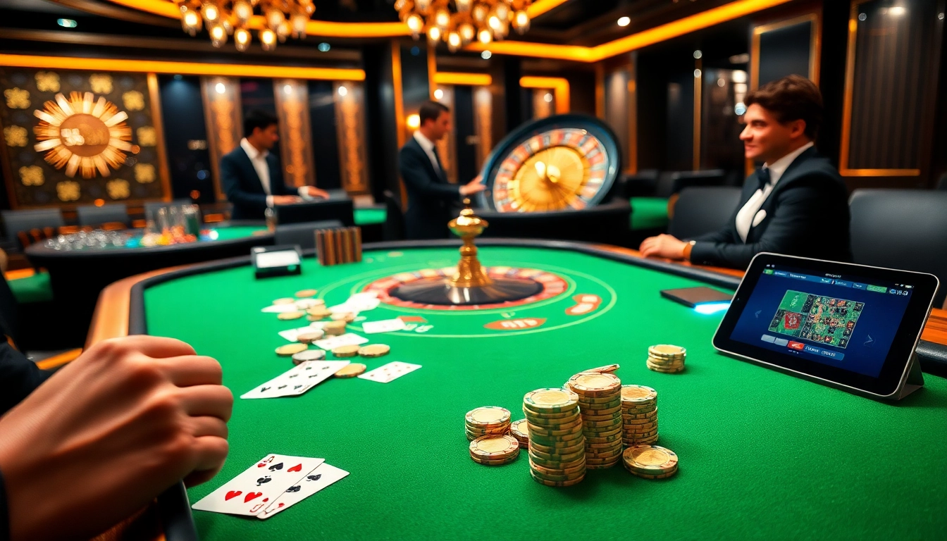 Winning poker hand at bl555 casino table with vibrant chips and dazzling ambiance