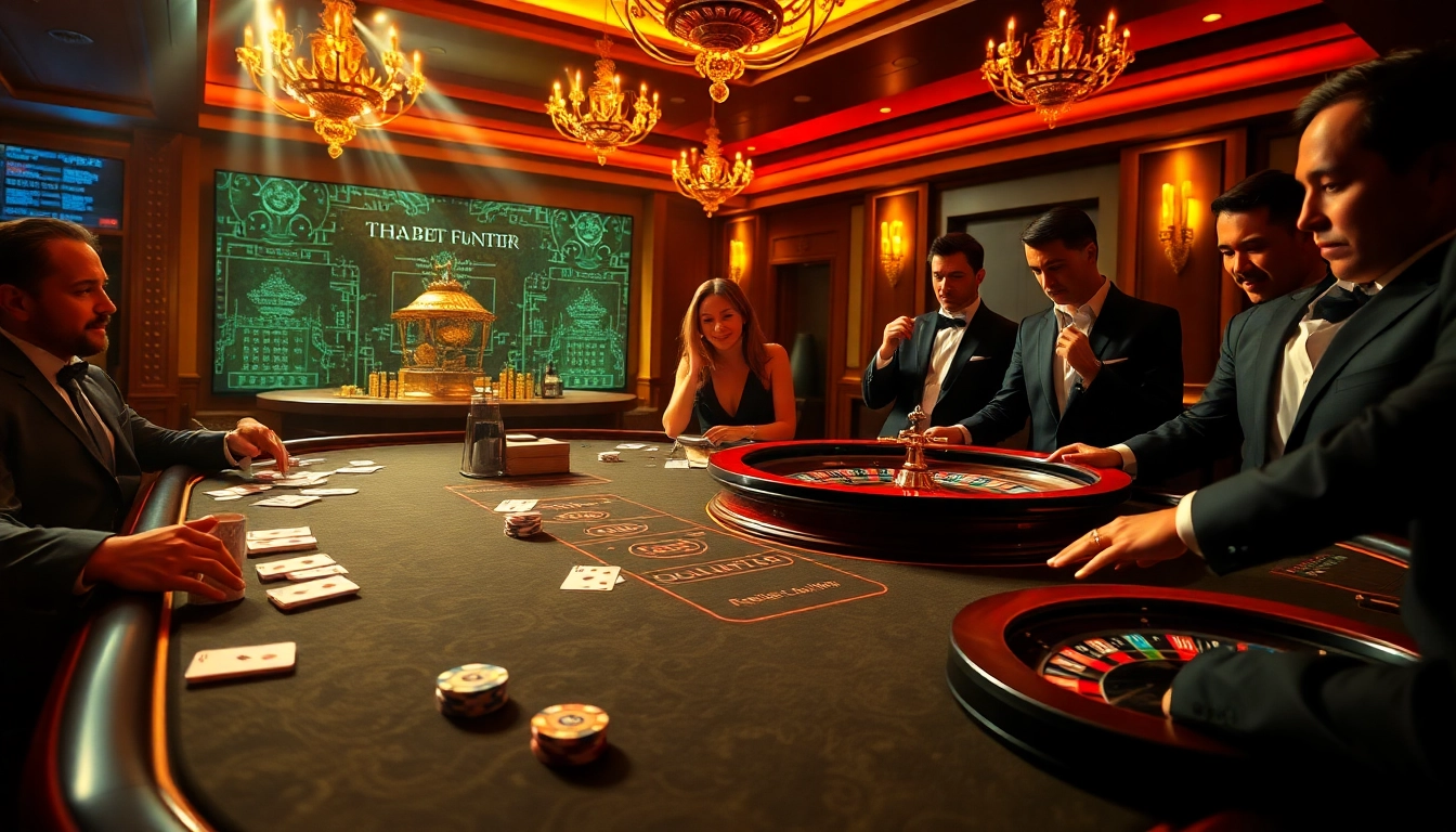 Experience thrilling gameplay at https://thabet.vegas/ with a vibrant casino atmosphere featuring poker chips and cards.