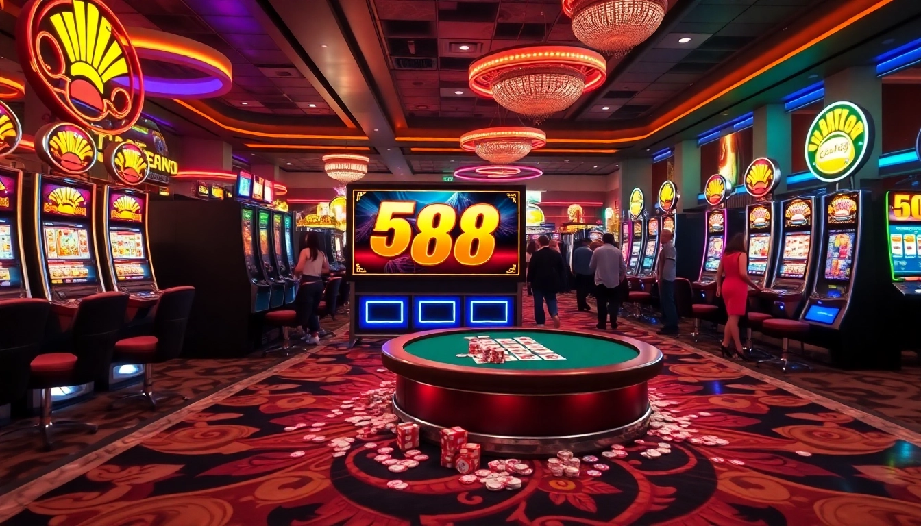 Players engaging with slot api raja 88 in a vibrant casino environment filled with excitement and color.