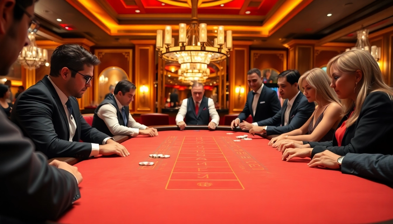 에볼루션 바카라에서 딜러와 플레이어가 플레이하는 고급스러운 카지노 장면