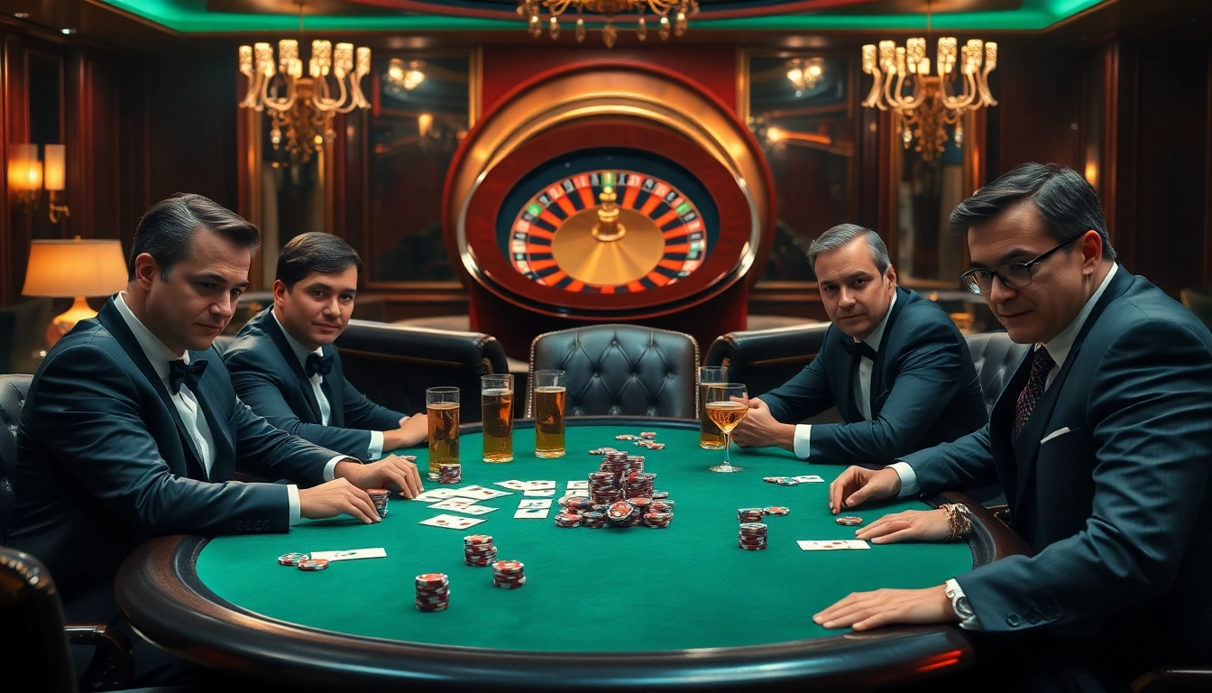 MMOO reflects strategy as gamblers engage at a high-stakes poker table in an elegant casino setting.