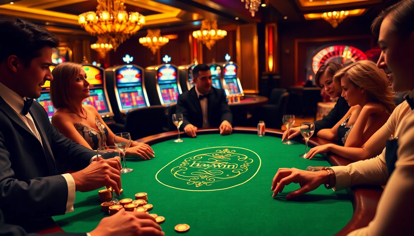Experience high-stakes poker thrills at haywin casino with elegant players and vibrant game atmosphere.