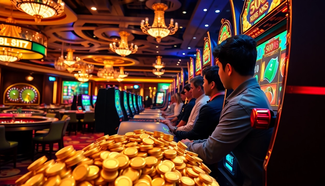 Players experiencing the thrill of winning at slot api raja 88 in a luxurious casino.